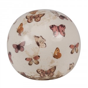 Béžová antik dekorace koule s motýlky Butterfly Paradise M - Ø 10*10 cm