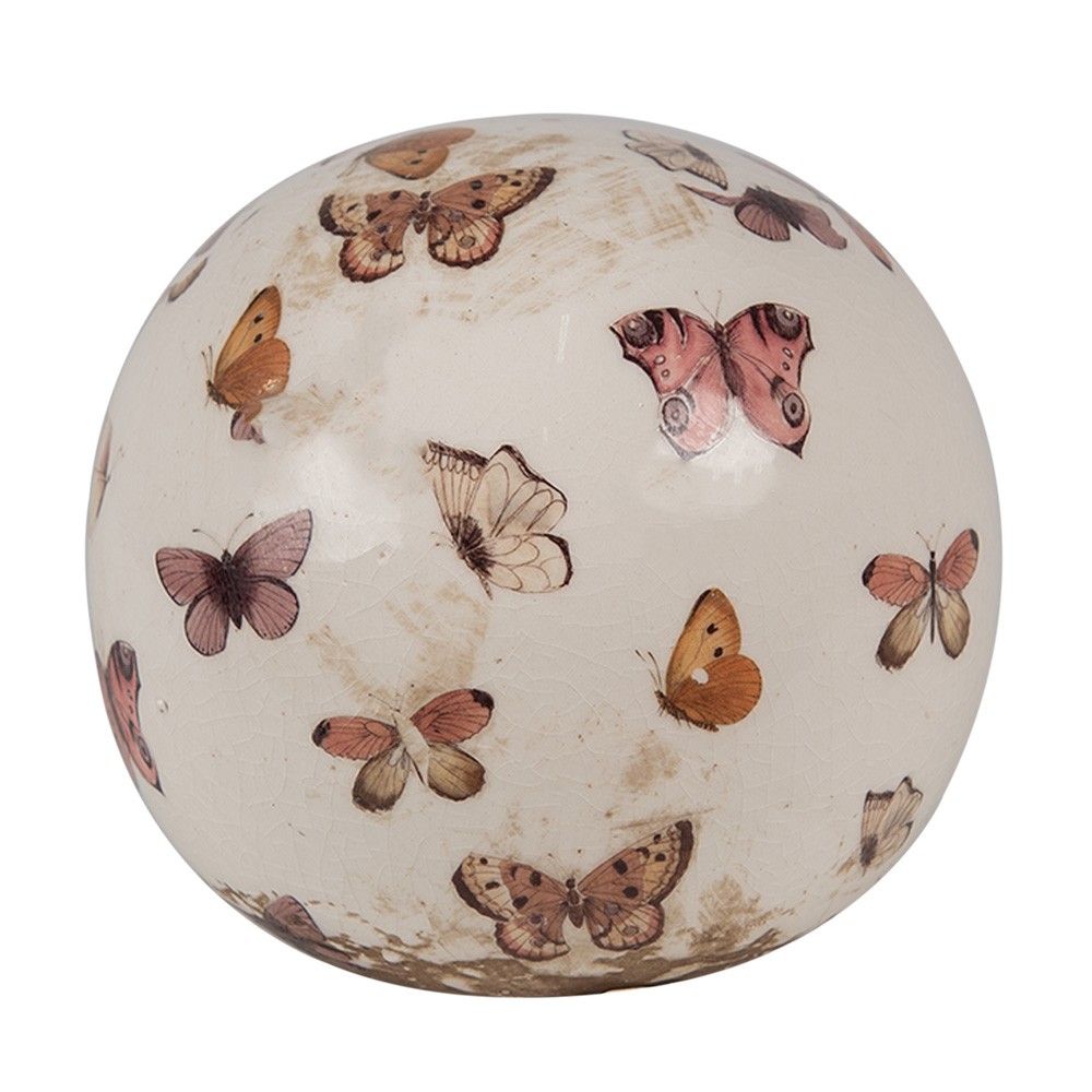 Béžová antik dekorace koule s motýlky Butterfly Paradise M - Ø 10*10 cm