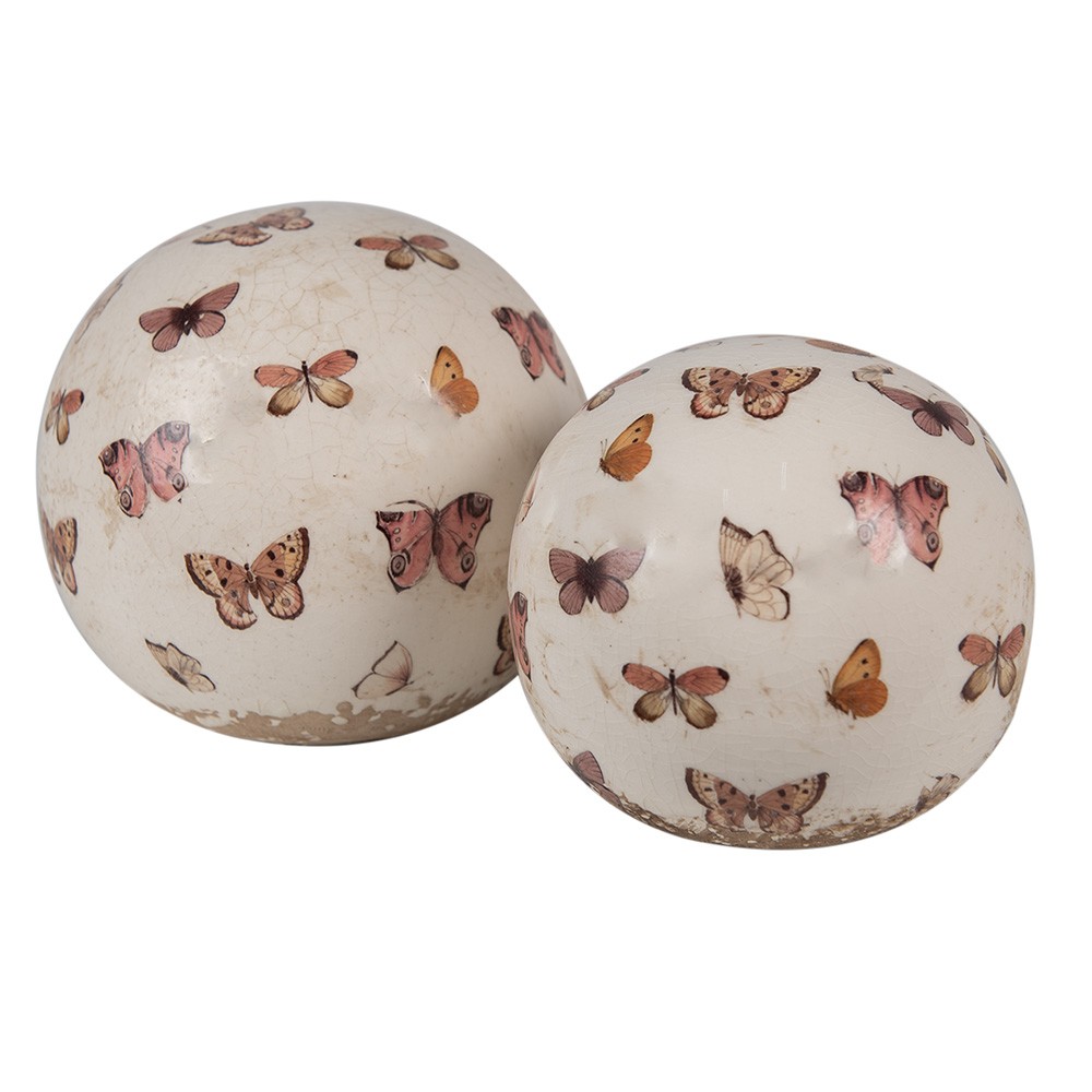 Béžová antik dekorace koule s motýlky Butterfly Paradise M - Ø 10*10 cm