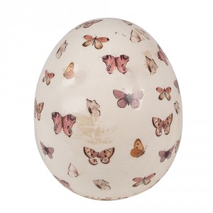 Béžová antik dekorace vejce s motýlky Butterfly Paradise L - Ø 14*16 cm