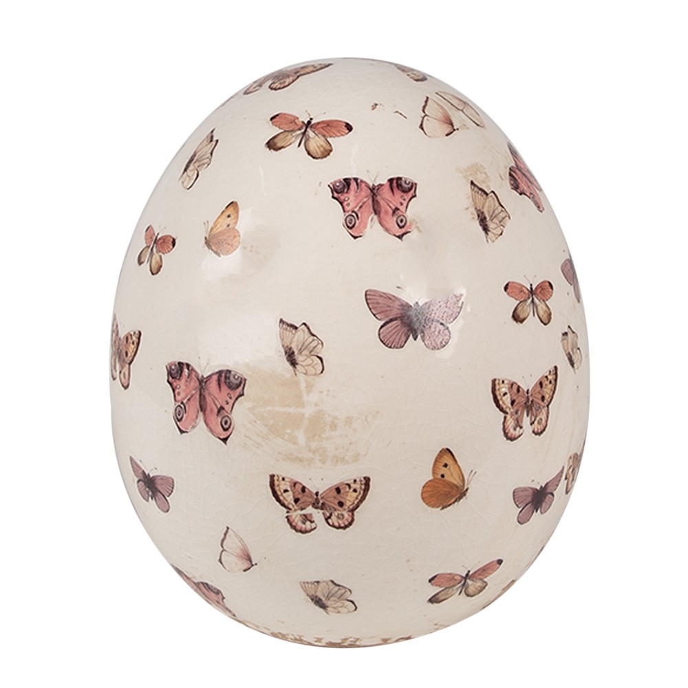 Béžová antik dekorace vejce s motýlky Butterfly Paradise L - Ø 14*16 cm Clayre & Eef