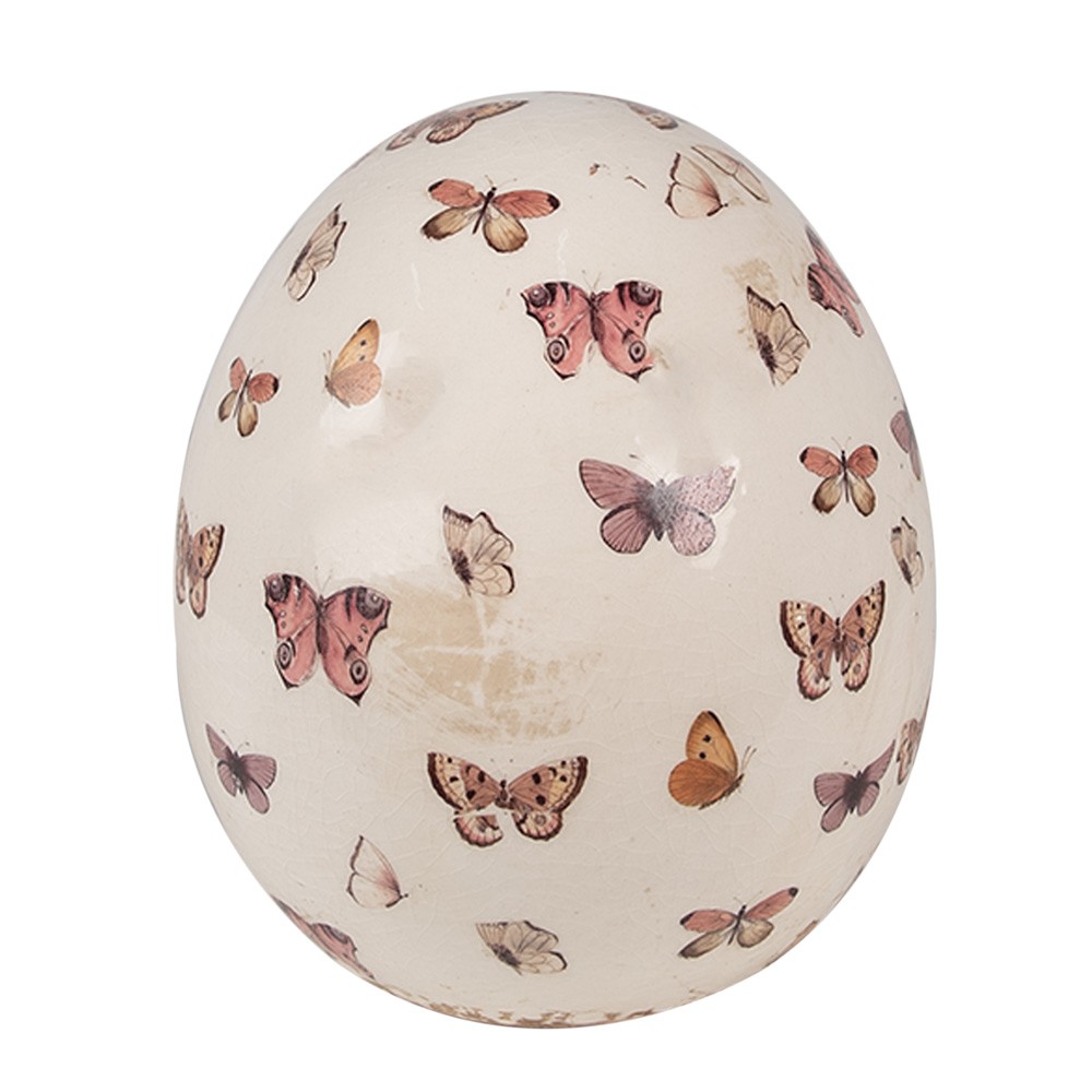 Béžová antik dekorace vejce s motýlky Butterfly Paradise L - Ø 14*16 cm