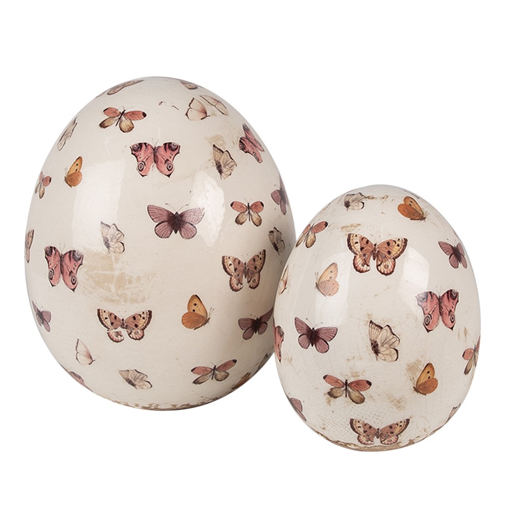 Béžová antik dekorace vejce s motýlky Butterfly Paradise L - Ø 14*16 cm