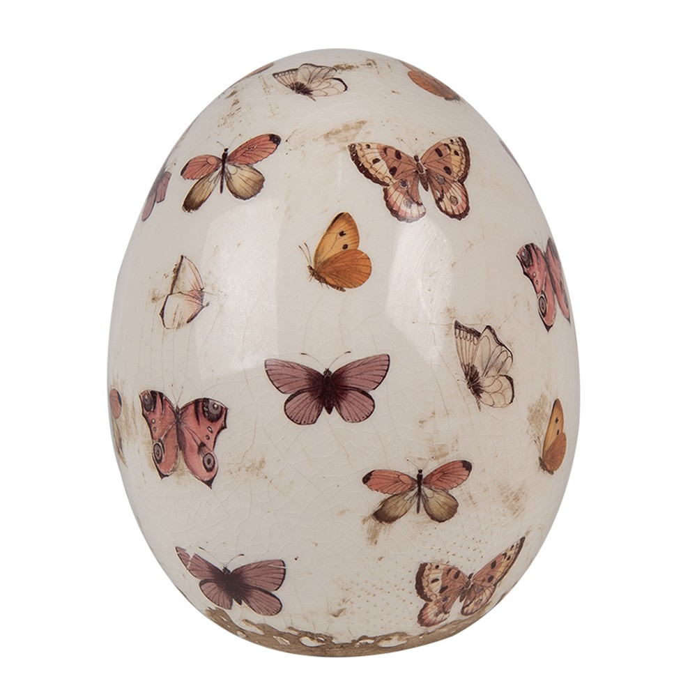 Béžová antik dekorace vejce s motýlky Butterfly Paradise M - Ø 10*12 cm Clayre & Eef
