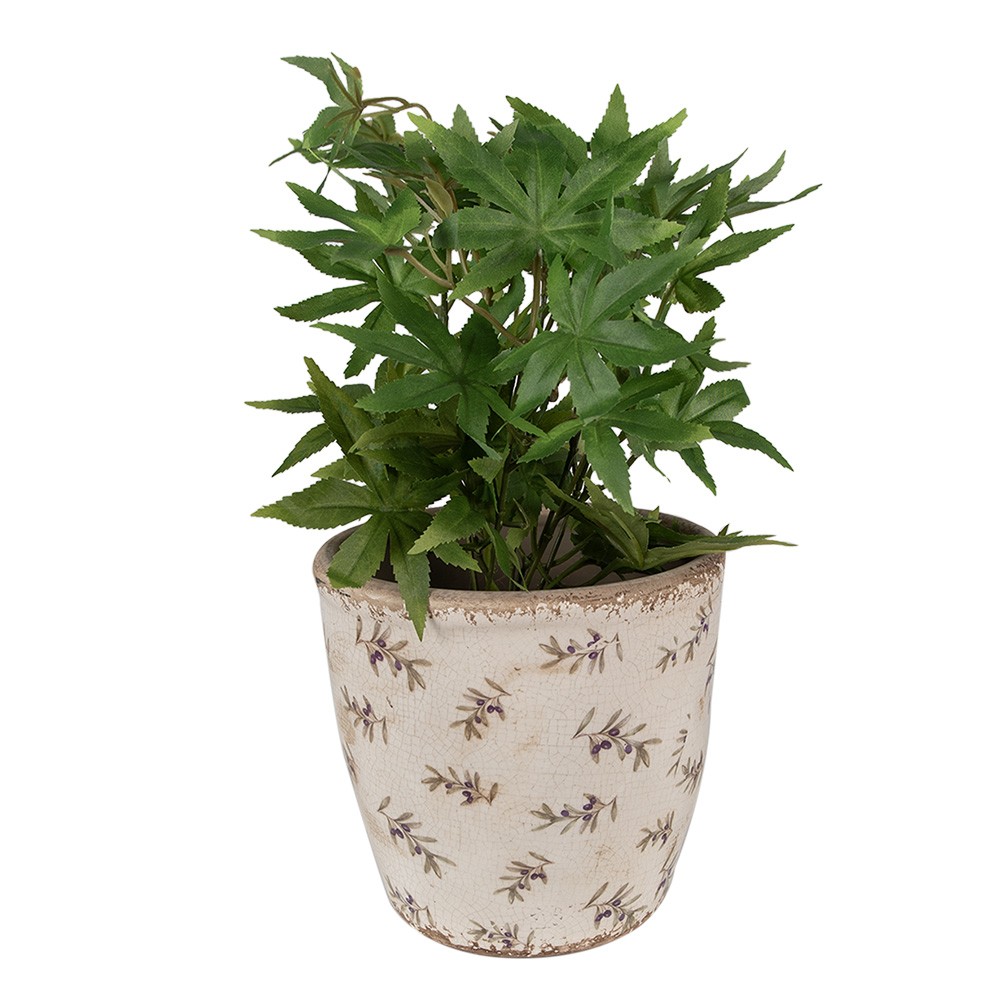 Béžový antik obal na květináč s olivami Olive Fields L - Ø 16*16 cm