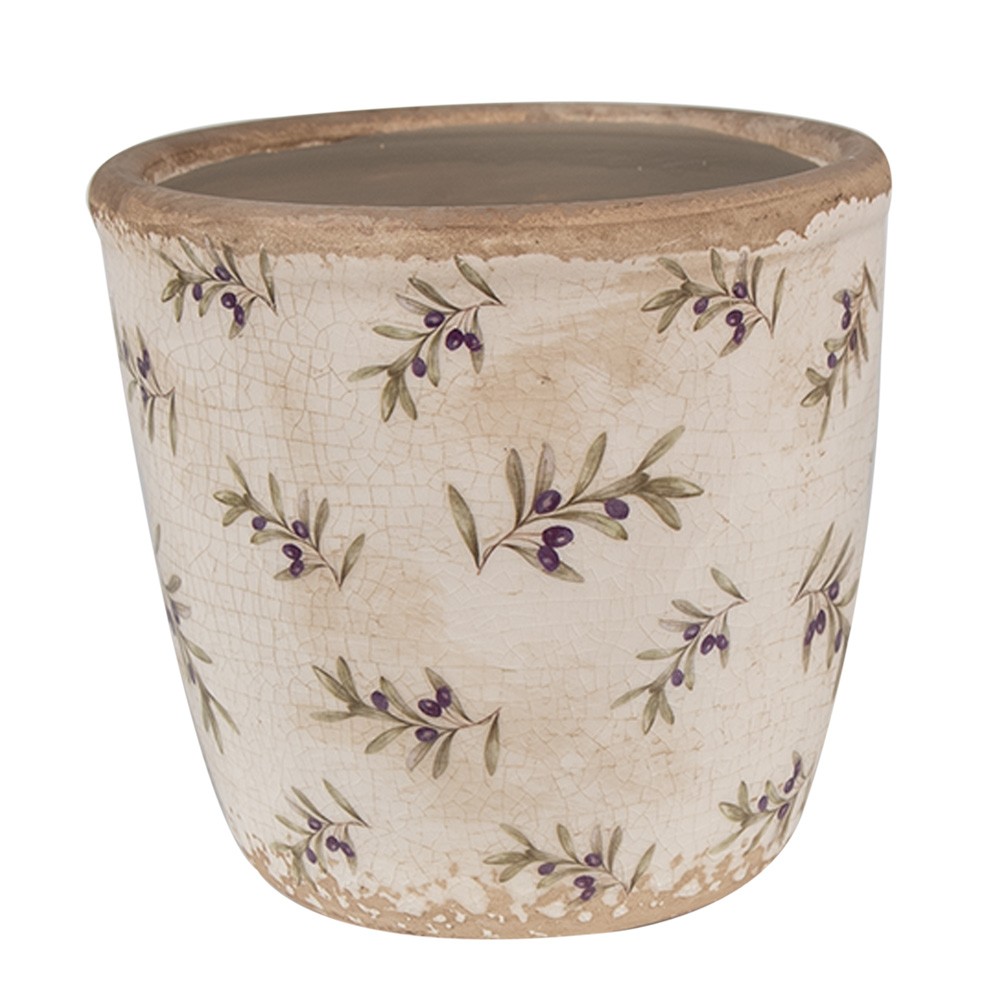 Béžový antik obal na květináč s olivami Olive Fields S - Ø 13*12 cm