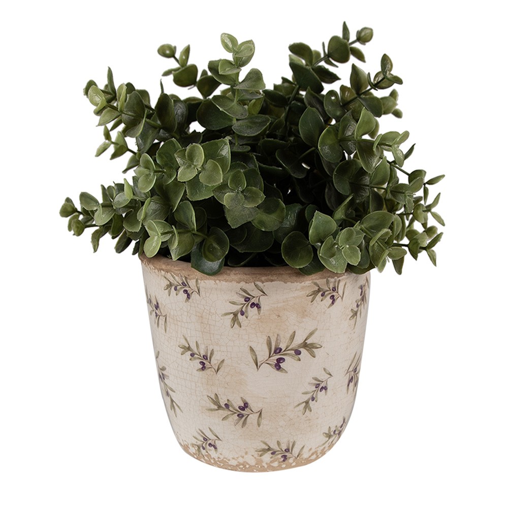 Béžový antik obal na květináč s olivami Olive Fields S - Ø 13*12 cm