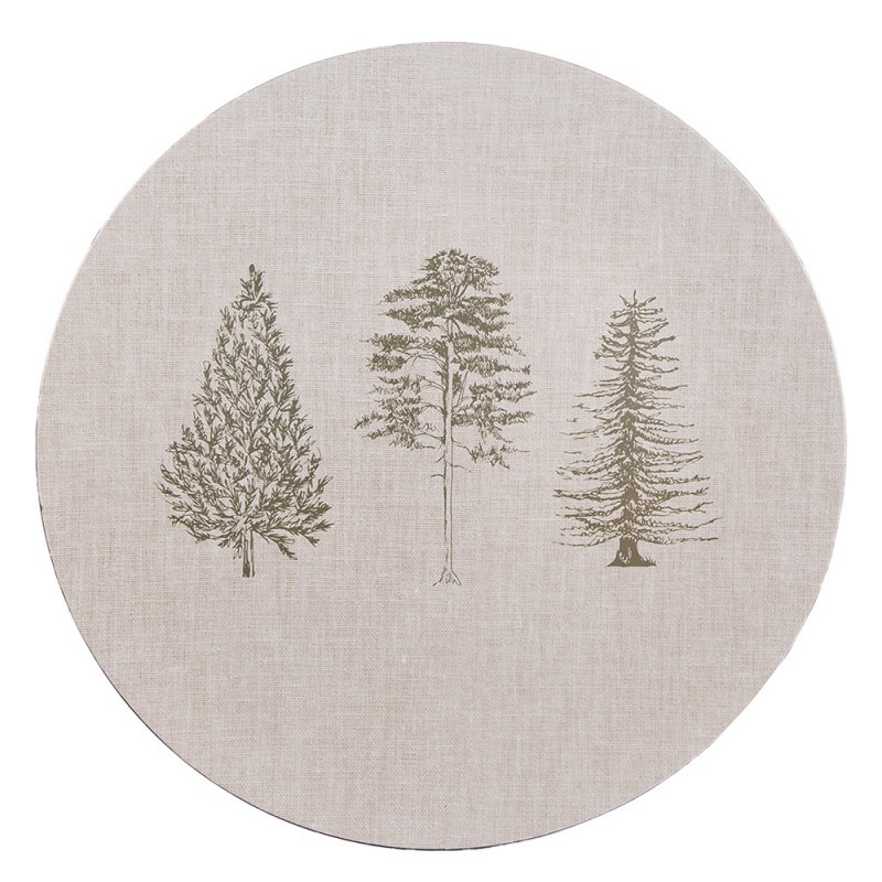 Béžový servírovací talíř se stromky Natural Pine Trees - Ø 33*1 cm