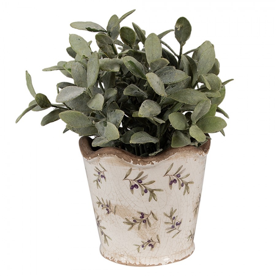 Béžový antik obal na květináč s olivami Olive Fields S - Ø 13*12 cm