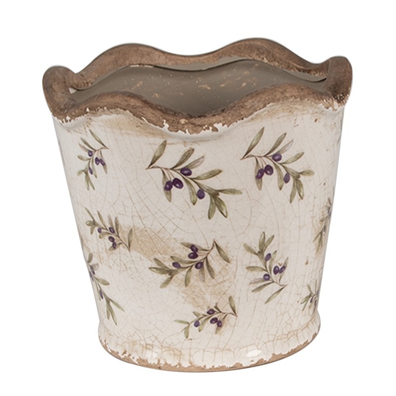 Béžový antik obal na květináč s olivami Olive Fields S - Ø 13*12 cm