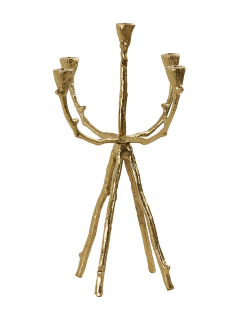 Zlatý antik kovový svícen Ranica gold na 5 svíček - 31*31*48 cm