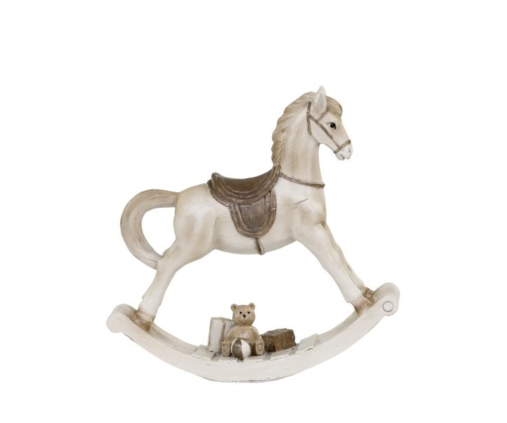 Šedá antik dekorace houpací koník s medvídkem - 15*4*15 cm