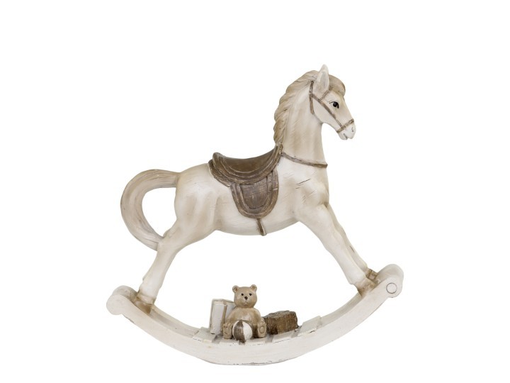 Šedá antik dekorace houpací koník s medvídkem - 15*4*14 cm Chic Antique