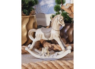 Šedá antik dekorace houpací koník s medvídkem - 15*4*15 cm