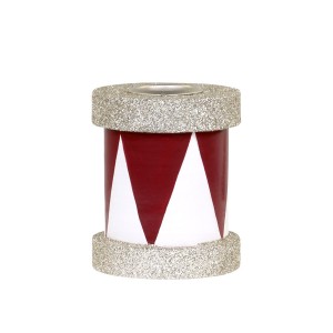Červeno-bílý antik dřevěný svícen s glitry - 6*7cm