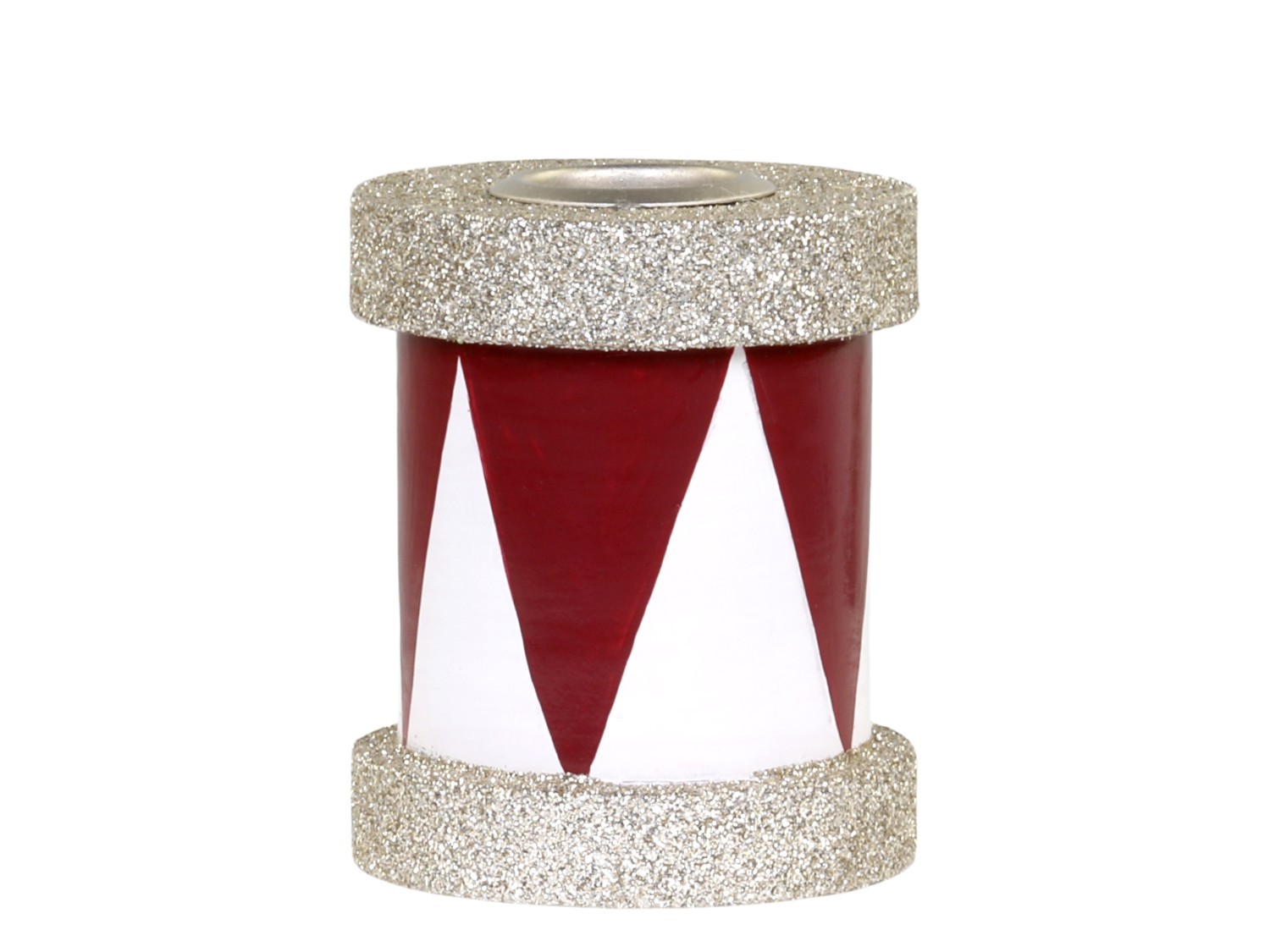 Červeno-bílý antik dřevěný svícen s glitry - 6*7cm