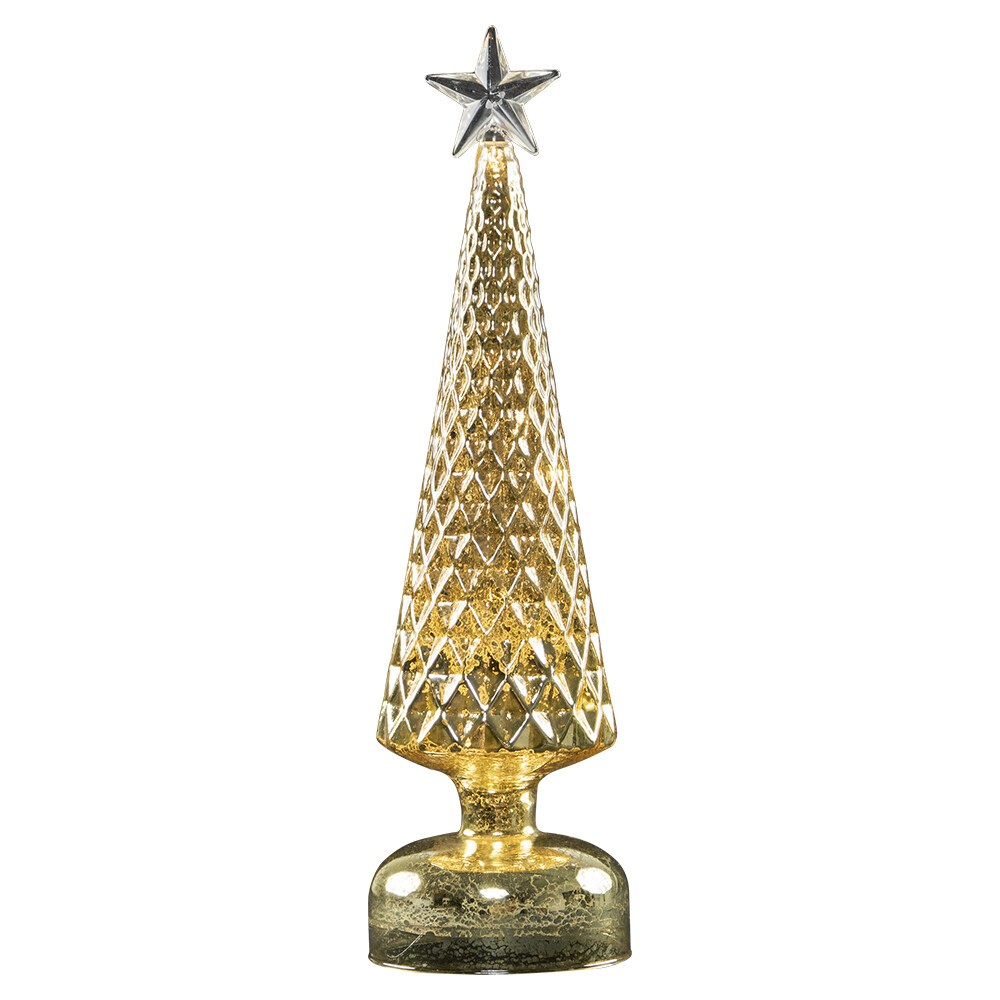 Zlatý svítící skleněný vánoční stromek Led L - Ø 8*30 cm BHLDGO35