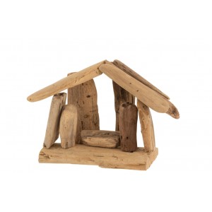 Přírodní dřevěný Betlém s postavičkami Nativity wood - 15*13*12 cm