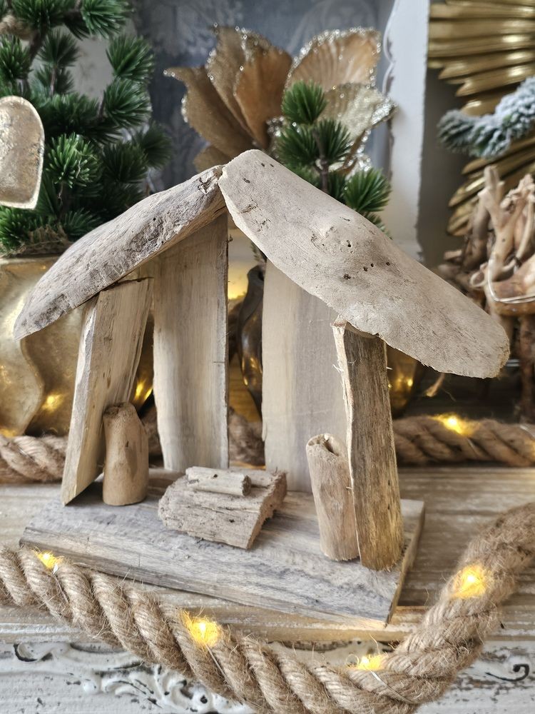 Přírodní dřevěný Betlém s postavičkami Nativity wood - 15*13*12 cm