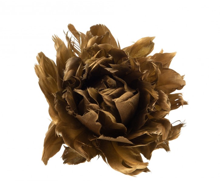 Dekorace květ na klipu ze zlatých peříček - Ø 10 cm
