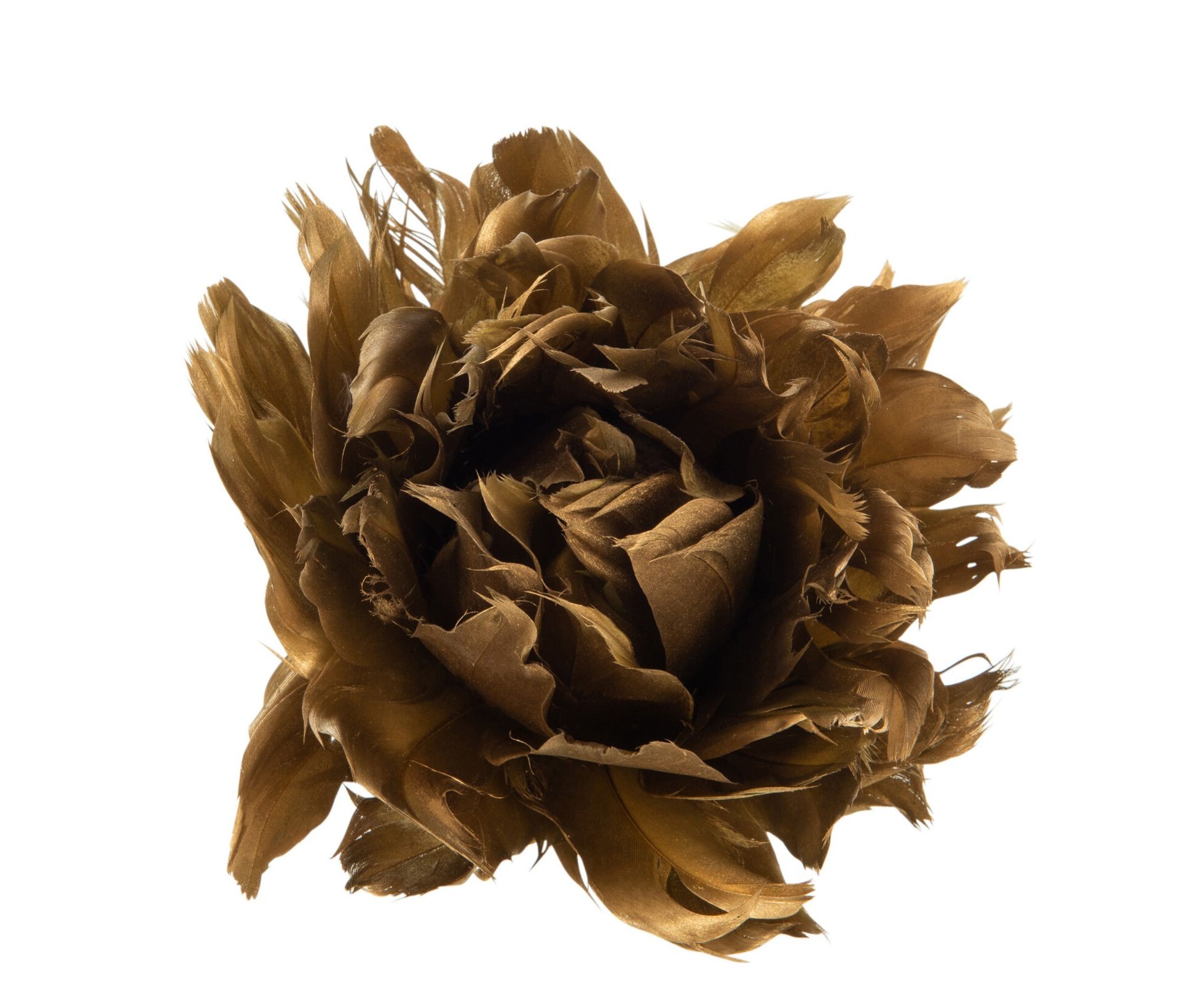 Dekorace květ na klipu ze zlatých peříček Goddy M - Ø 10 cm J-Line by Jolipa
