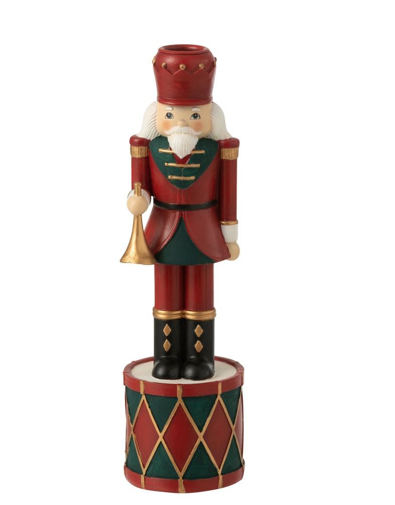 Červený vánoční dekorační svícen Louskáček - 7*7*26 cm