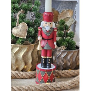 Červený vánoční dekorační svícen Louskáček - 7*7*26 cm