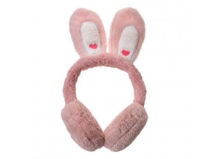 Růžové chlupaté dětské klapky na uši s králičími oušky