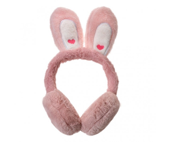 Růžové chlupaté dětské klapky na uši s králičími oušky