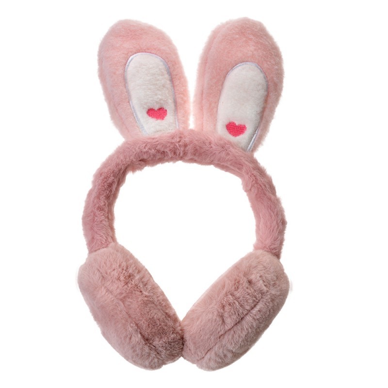 Růžové chlupaté dětské klapky na uši s králičími oušky JZCEW0027P
