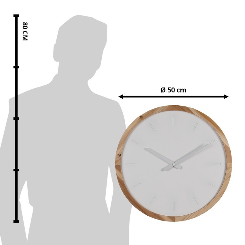 Bílo-hnědé dřevěné minimalistické nástěnné hodiny - Ø 50*4 cm / 1*AA