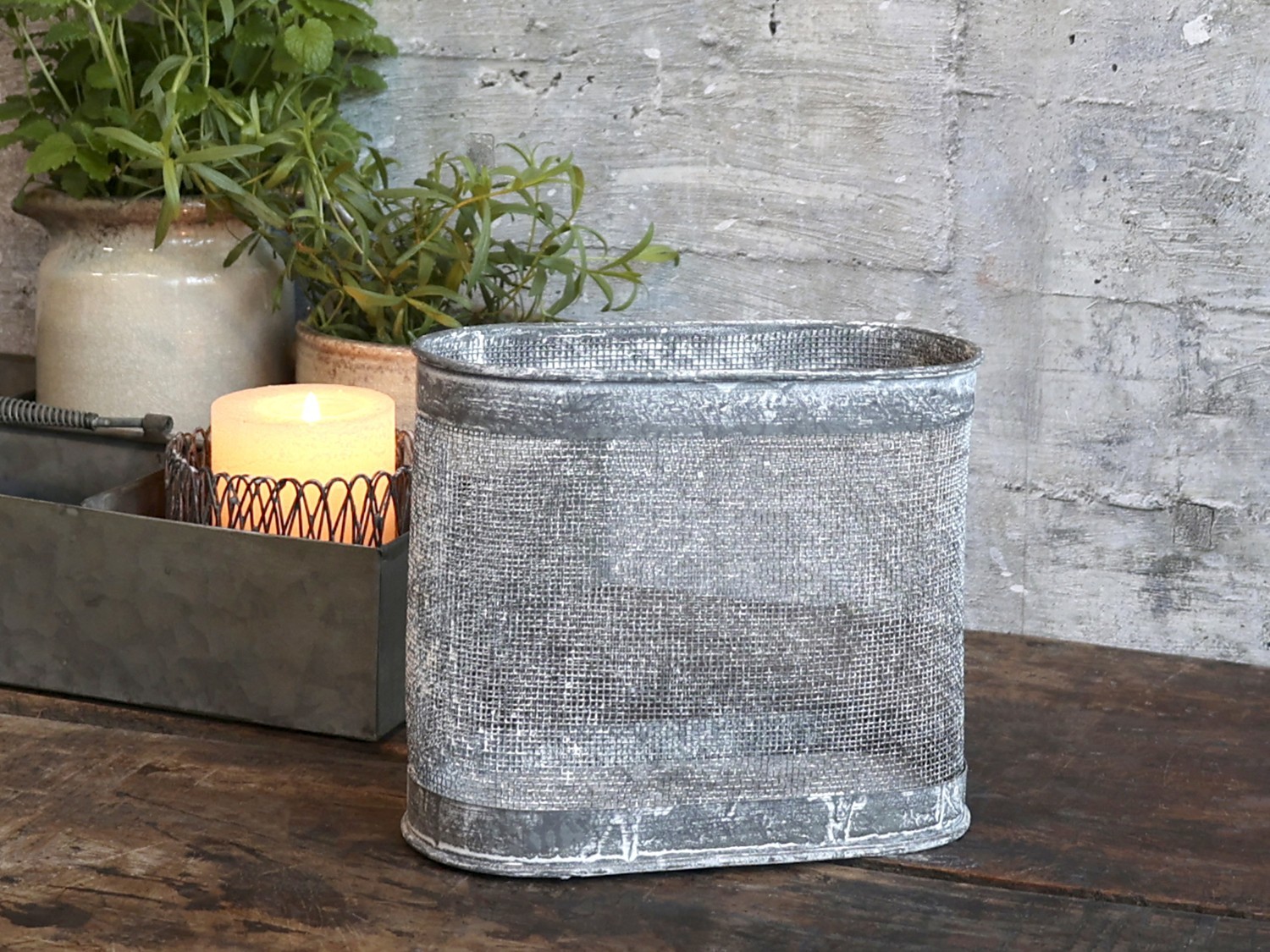 Zinkový antik drátěný košík Oval Basket - 19*9*16 cm