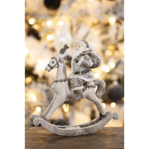 Dekorace Santa na houpacím koni s dárkem - 13*6*17 cm