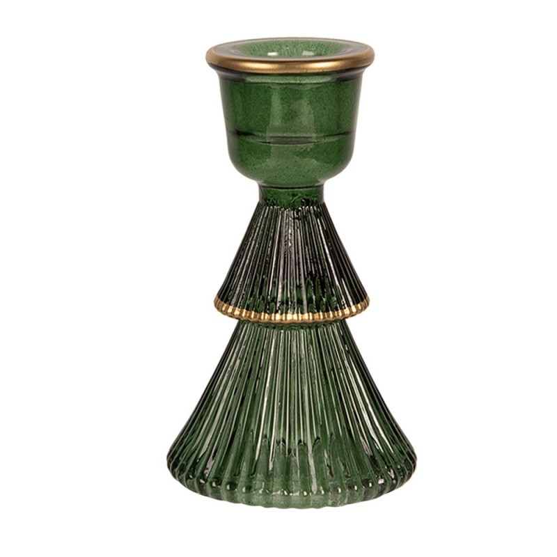 Zelený skleněný svícen ve tvaru stromku na úzkou svíčku - Ø 6*10 cm Clayre & Eef