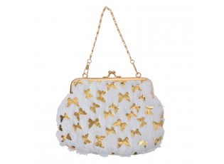 Bílá chlupatá dívčí kabelka se zlatými motýlky - 15*10 cm