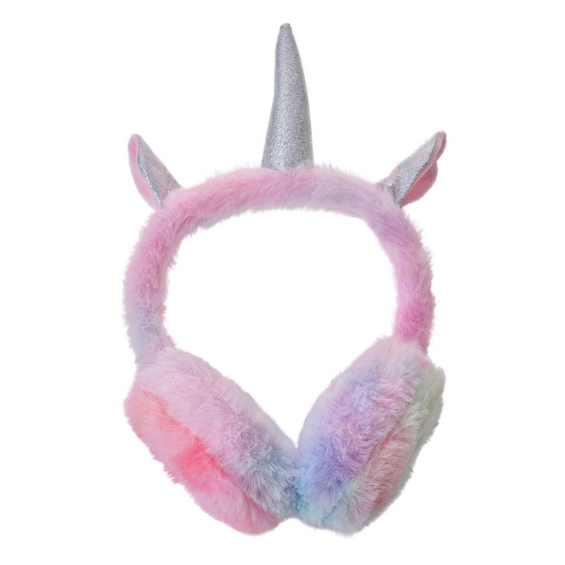 Duhové chlupaté dívčí klapky na uši jednorožec Unicorn Clayre & Eef