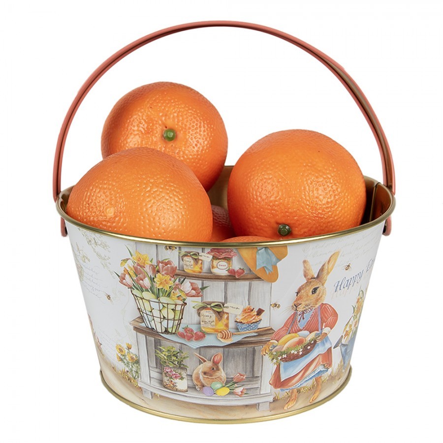 Plechový dekorativní velikonoční kyblík s králíčky Happy Easter - Ø 19*10 cm