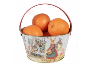 Plechový dekorativní velikonoční kyblík s králíčky - Ø 19*10 cm