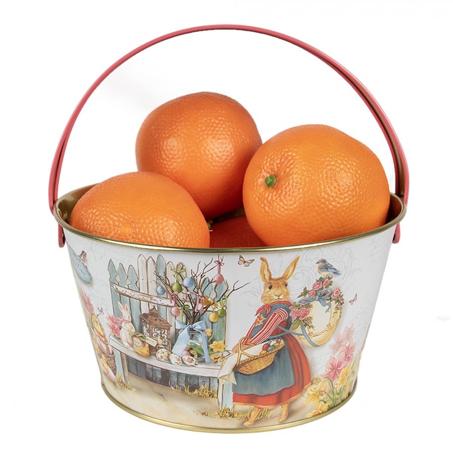 Plechový dekorativní velikonoční kyblík s králíčky - Ø 19*10 cm