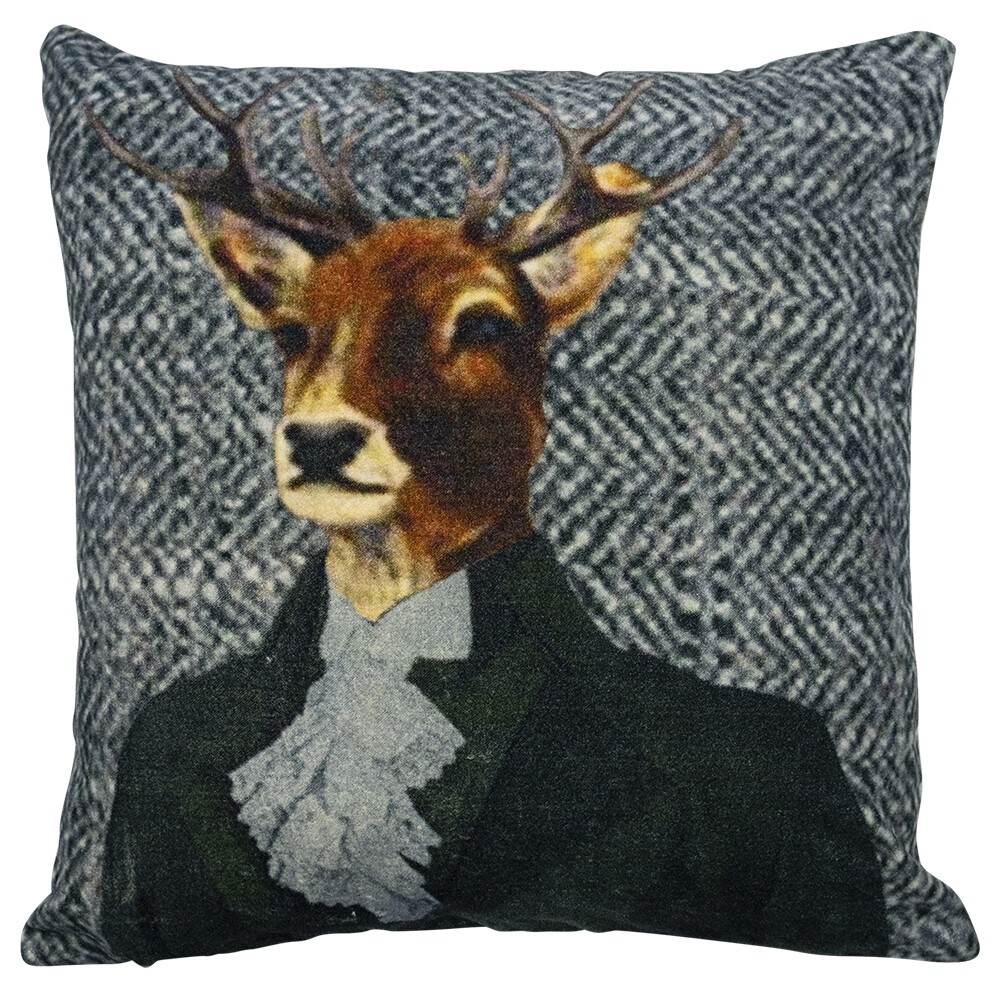 Šedý sametový polštář s jelenem Fleury Deer - 50*50*15cm