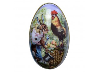 Plechové otevírací vajíčko s králíčkem a kohoutem - 7*11*7 cm