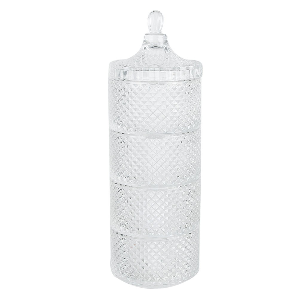 Transparentní skleněná miska dóza na noze na cukrovinky s víkem - Ø 10*31 cm