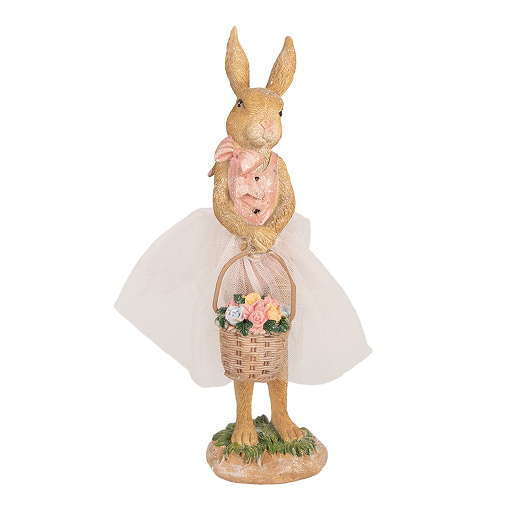 Dekorace králičí slečna v sukýnce s košíčkem - 7*6*21 cm Clayre & Eef