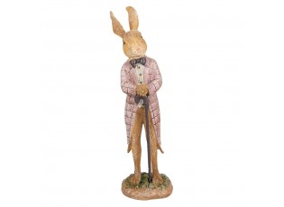 Dekorace králíček v růžovém kabátě s holí - 7*6*21 cm