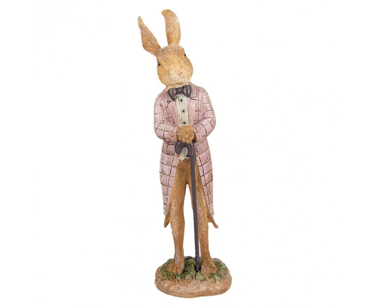 Dekorace králíček v růžovém kabátě s holí - 7*6*21 cm