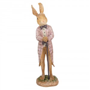 Dekorace králíček v růžovém kabátě s holí - 7*6*21 cm