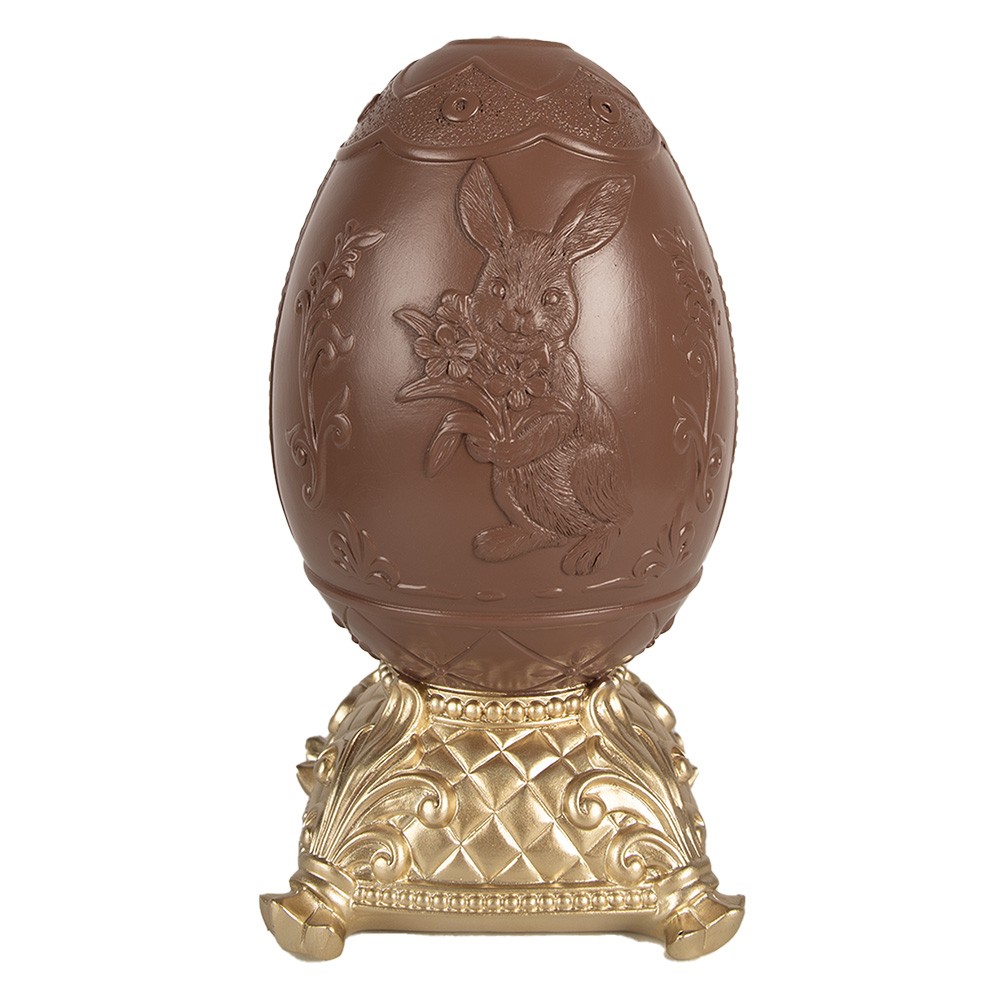 Hnědá dekorace čoko vejce s králíčkem na zlatém podstavci - 14*14*25 cm 6PR4105