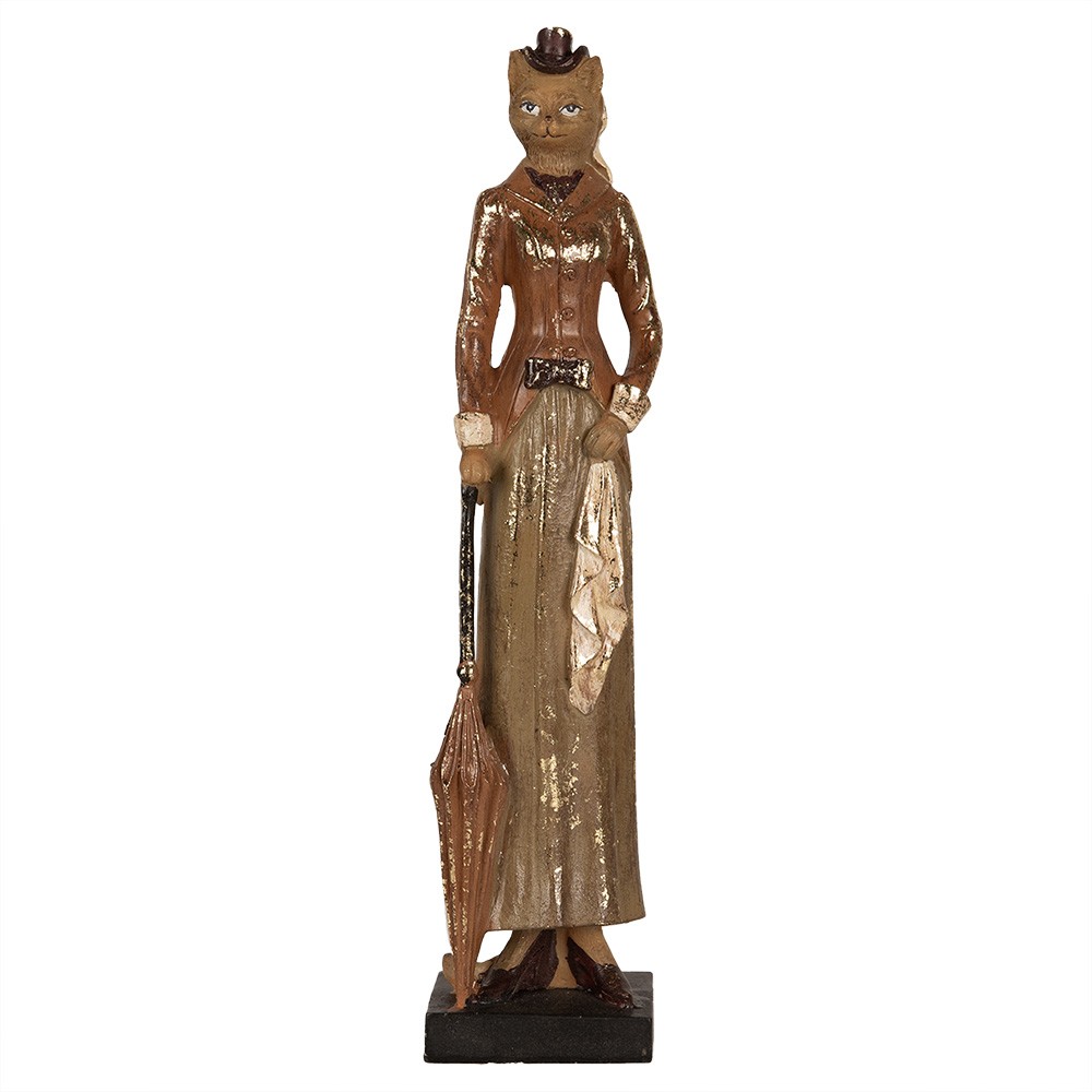 Hnědá antik dekorace socha kočka v obleku - 7*6*30 cm Clayre & Eef