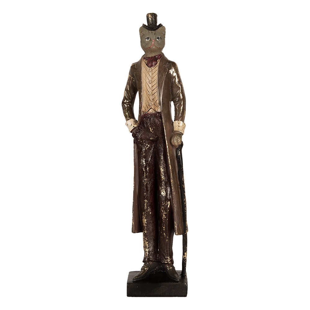 Levně Hnědá antik dekorace socha kocour v obleku - 8*7*32 cm 6PR4110