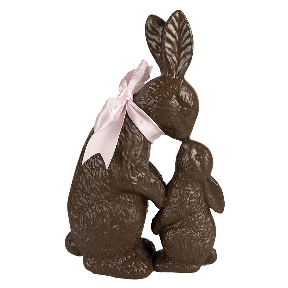 Hnědá čokoládová dekorace socha Králíci - 21*10*31 cm Clayre & Eef